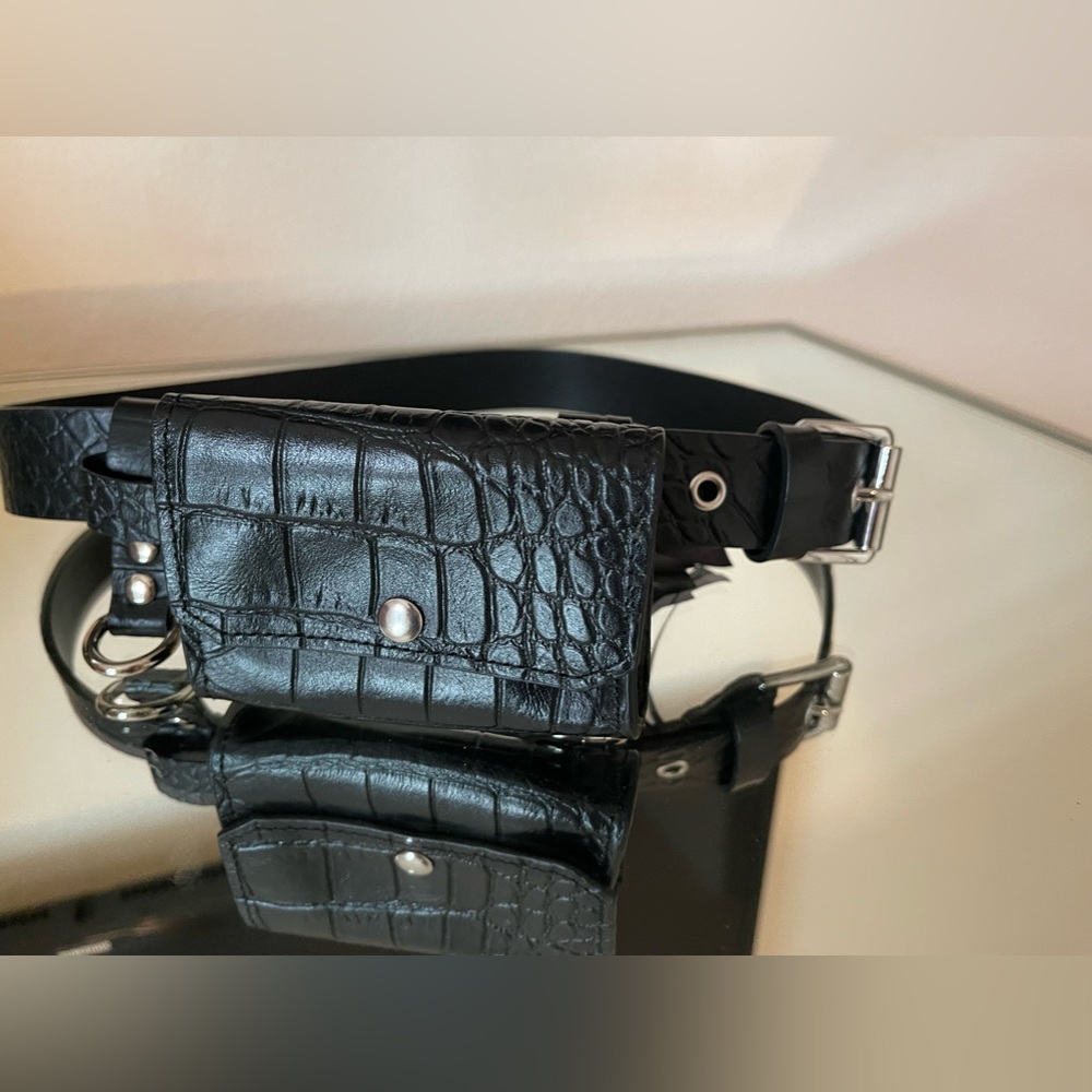 All Saints Black Leather Belt Bag